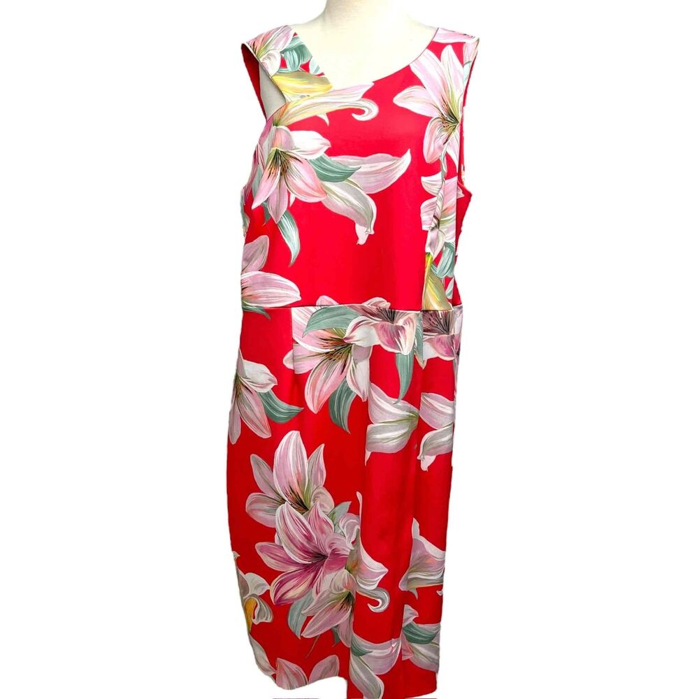 Shelby Palmer Womens Red Floral Sleeveless Asymmetrical Dress‎ Size 20W Party